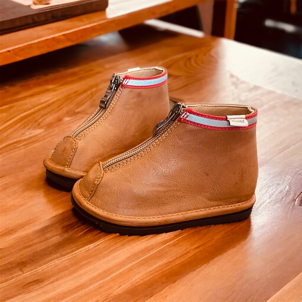 Ozznek Shoes Brown Kids Ankle Boots – Trendy & Easy to Wear | Zipper Closure
