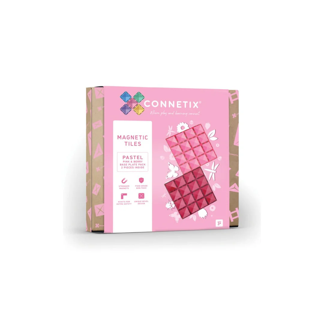 Connetix Magnetic Tiles | Pastel Pink & Berry Base Plate Pack Pastel (2 pcs) - Image 2