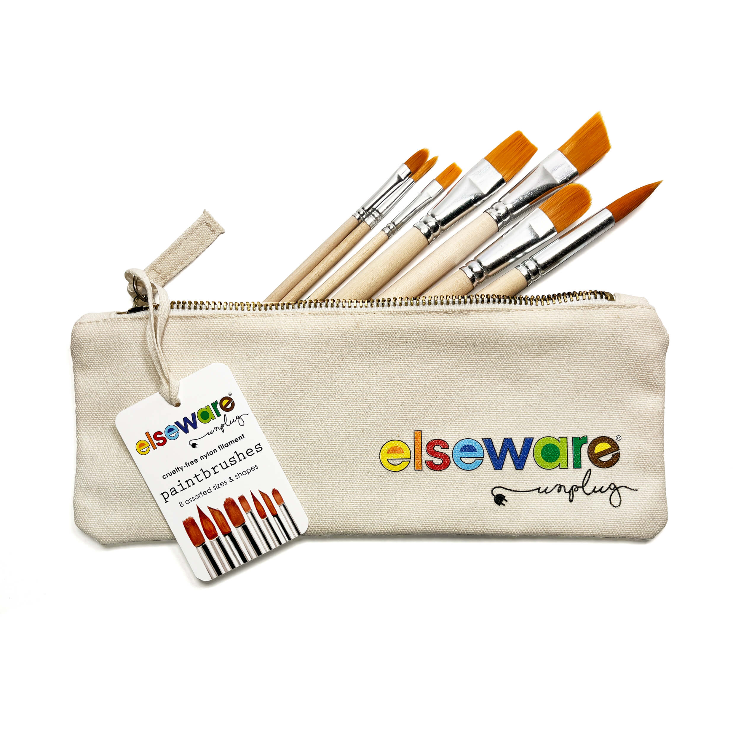 Elseware Unplug Paintbrush Set in Canvas Bag – 8 Assorted Sizes
