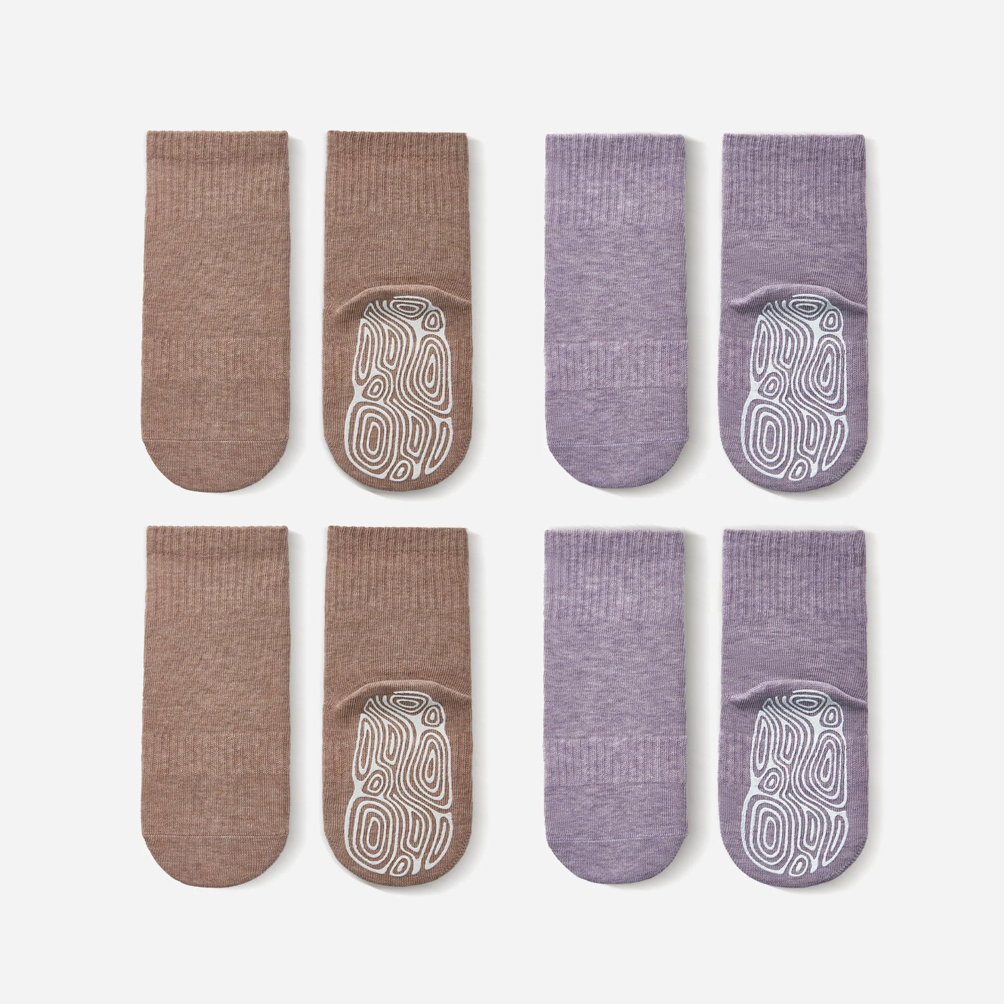 LittleYogaSocks Organic Cotton Socks- Lavender & Brown- 4 Pairs of Stay-On Baby & Toddler Non-Slip Socks