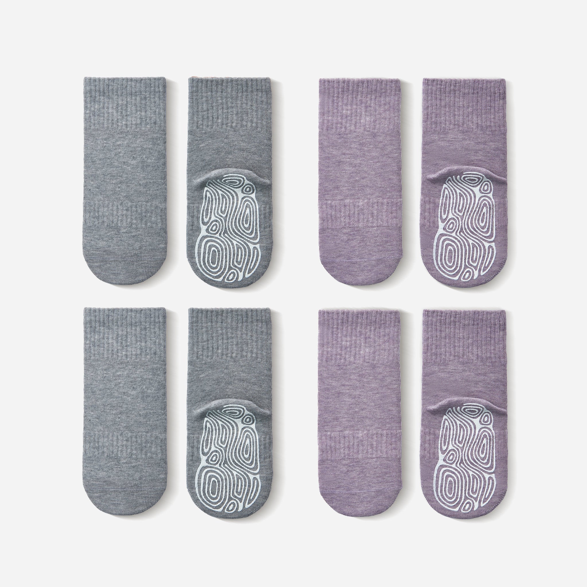 LittleYogaSocks Organic Cotton Socks- Lavender & Grey- 4 Pairs of Stay-On Baby & Toddler Non-Slip Socks