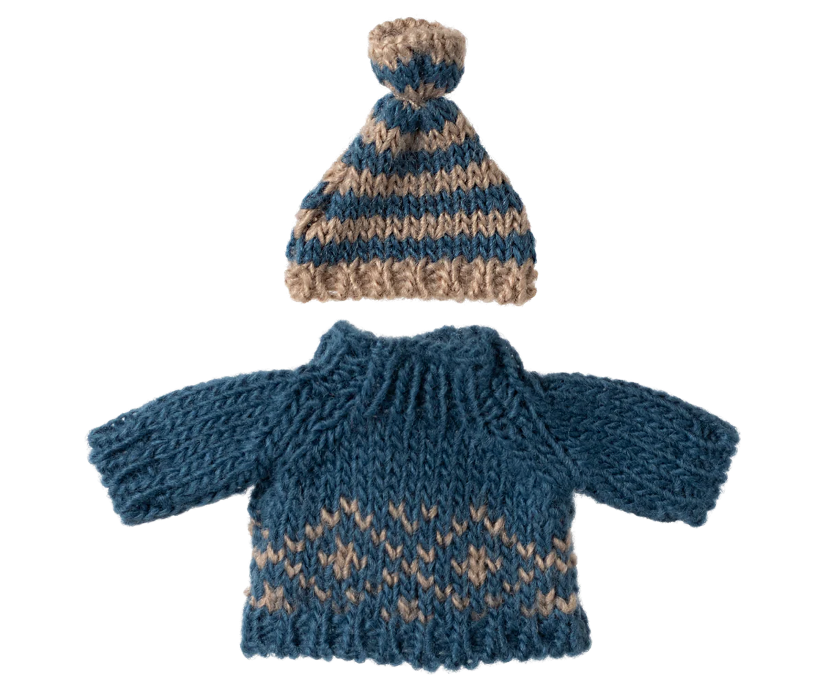 Maileg Knitted sweater and hat, Dad mouse