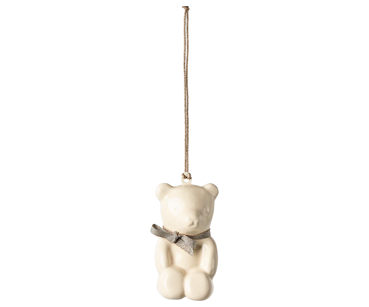 Maileg Metal ornament, Teddy bear - Off white/Blue