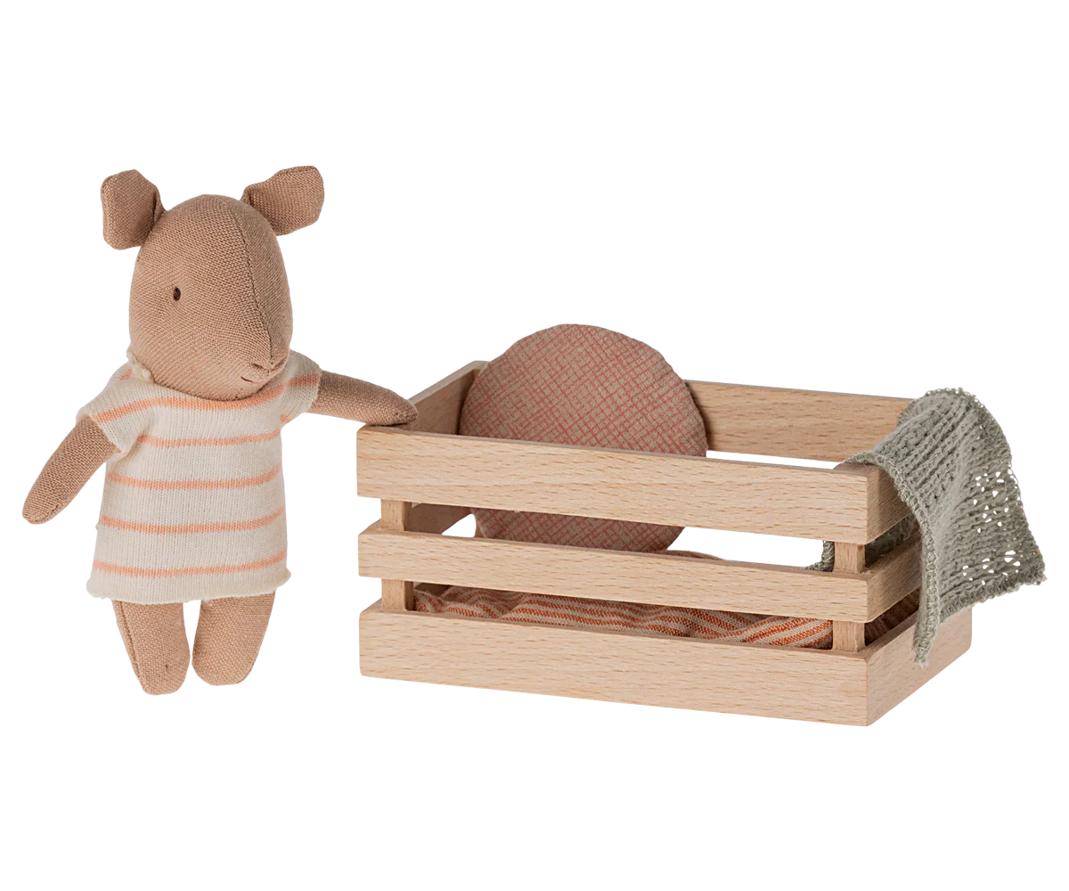 Maileg Pig in Box, Baby - Coral