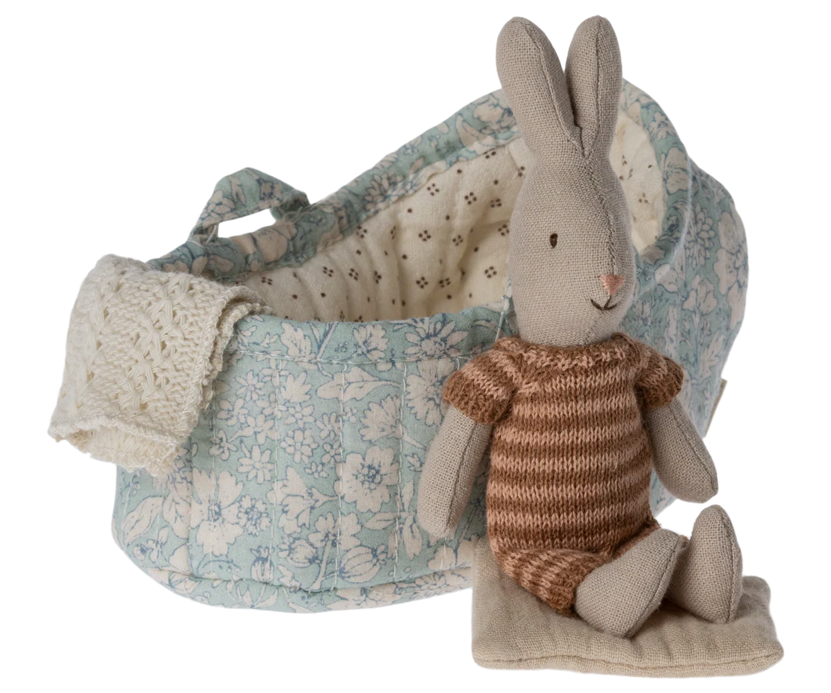 Maileg Rabbit in Carry Cot, Micro - Maroon