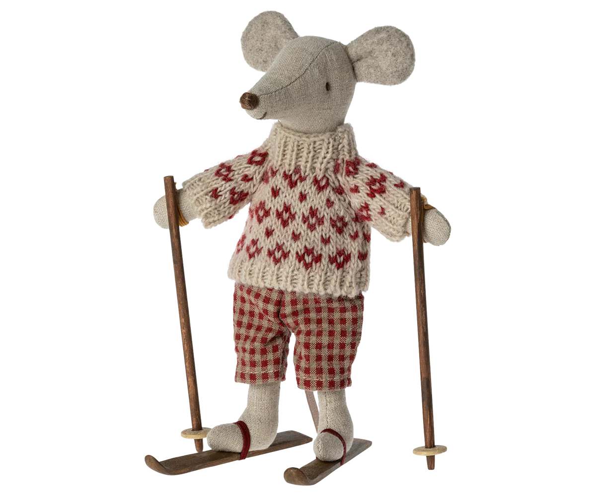 Maileg Winter Mouse with Ski Set, Mum