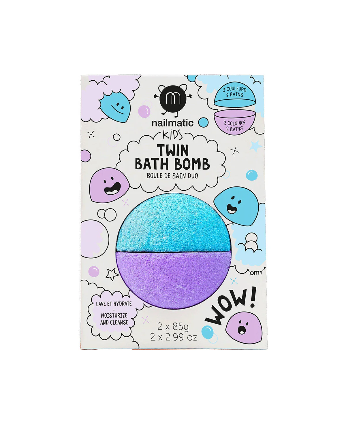 Nailmatic Bath Bomb for Kids DUOS Blue and Violet