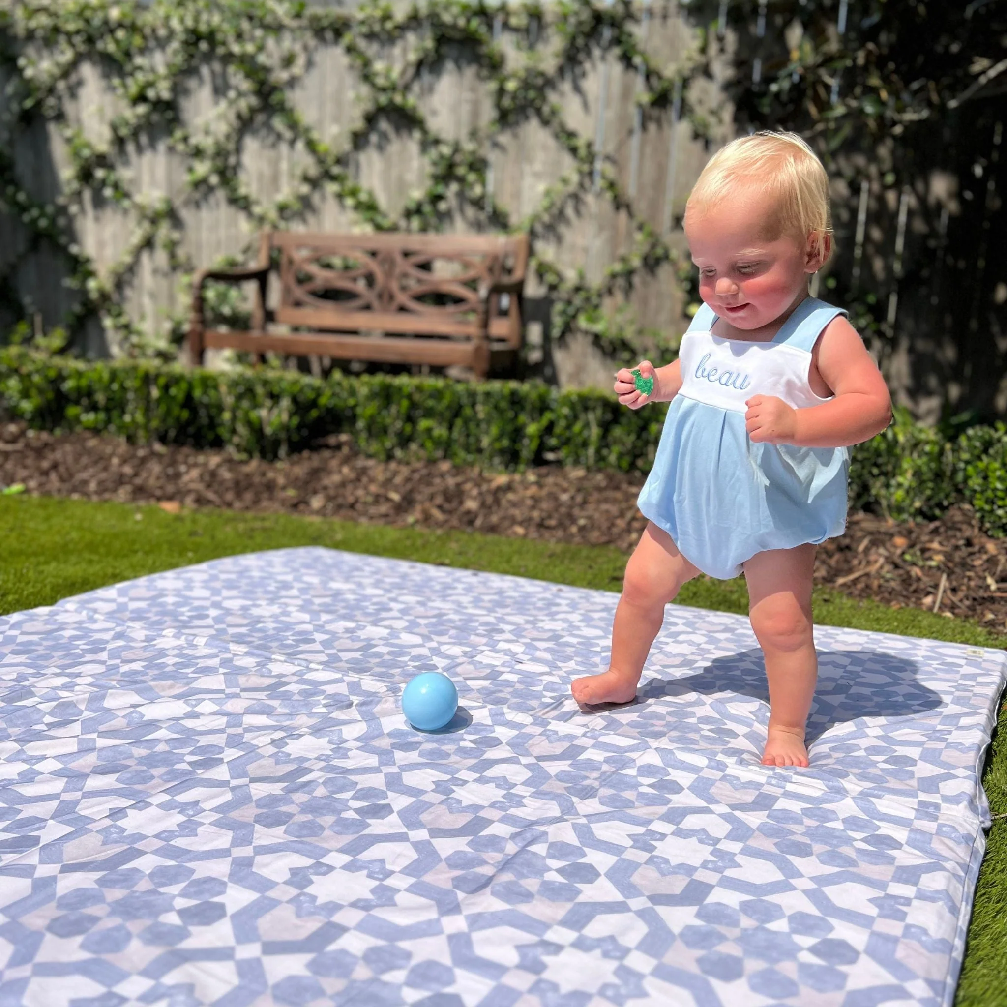 Toki Kids Blue Tile Organic Cotton Mat - Image 5